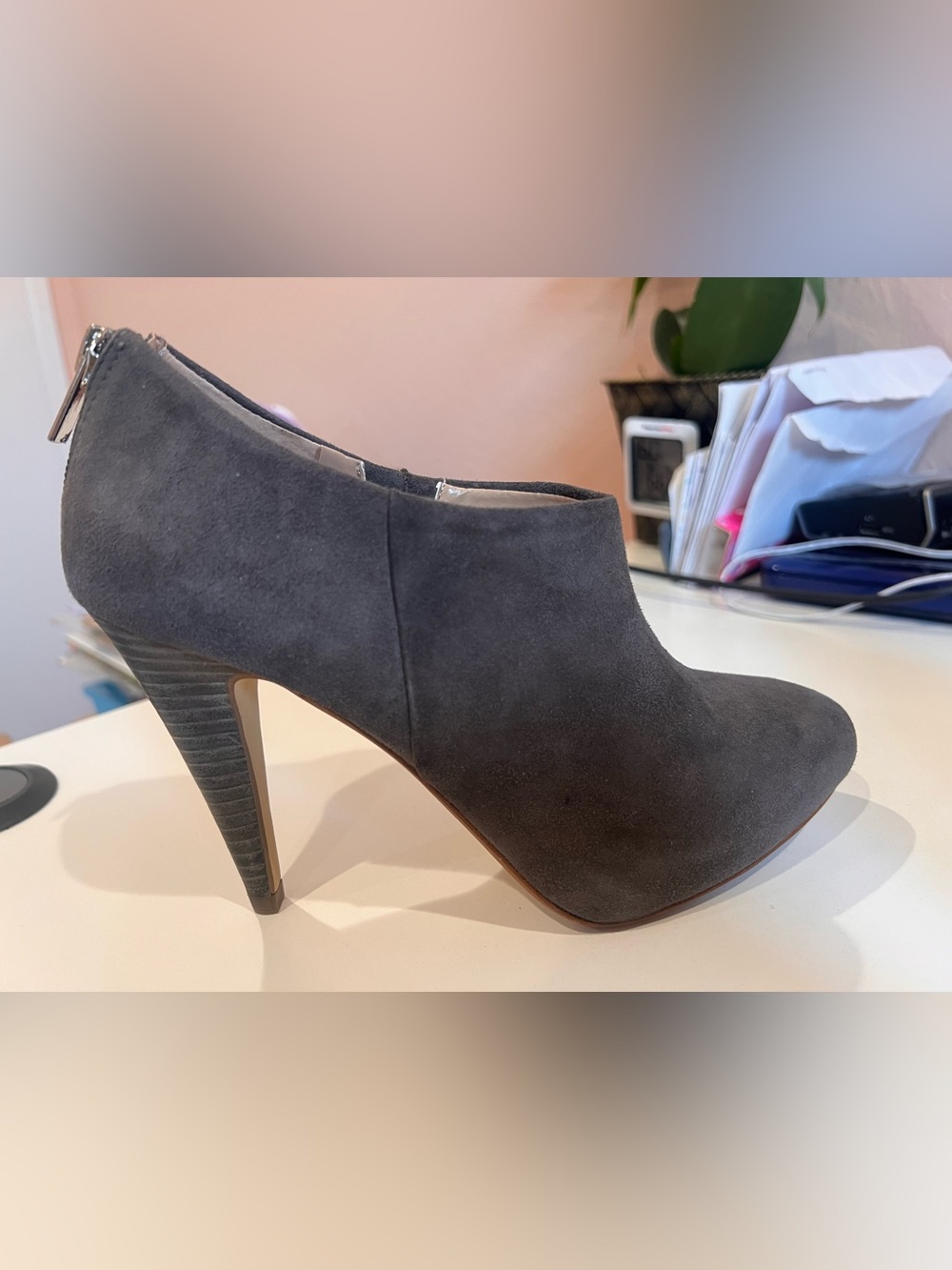 Banana Republic Gray Suede High Heel Ankle Bootie